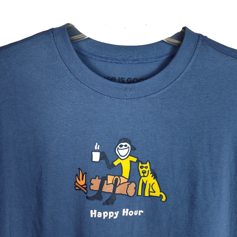 NWT Life Is Good Jake & Rocket Happy Hour Comic Blue Short Sleeve Tee SZ M - Picture 6 of 10
